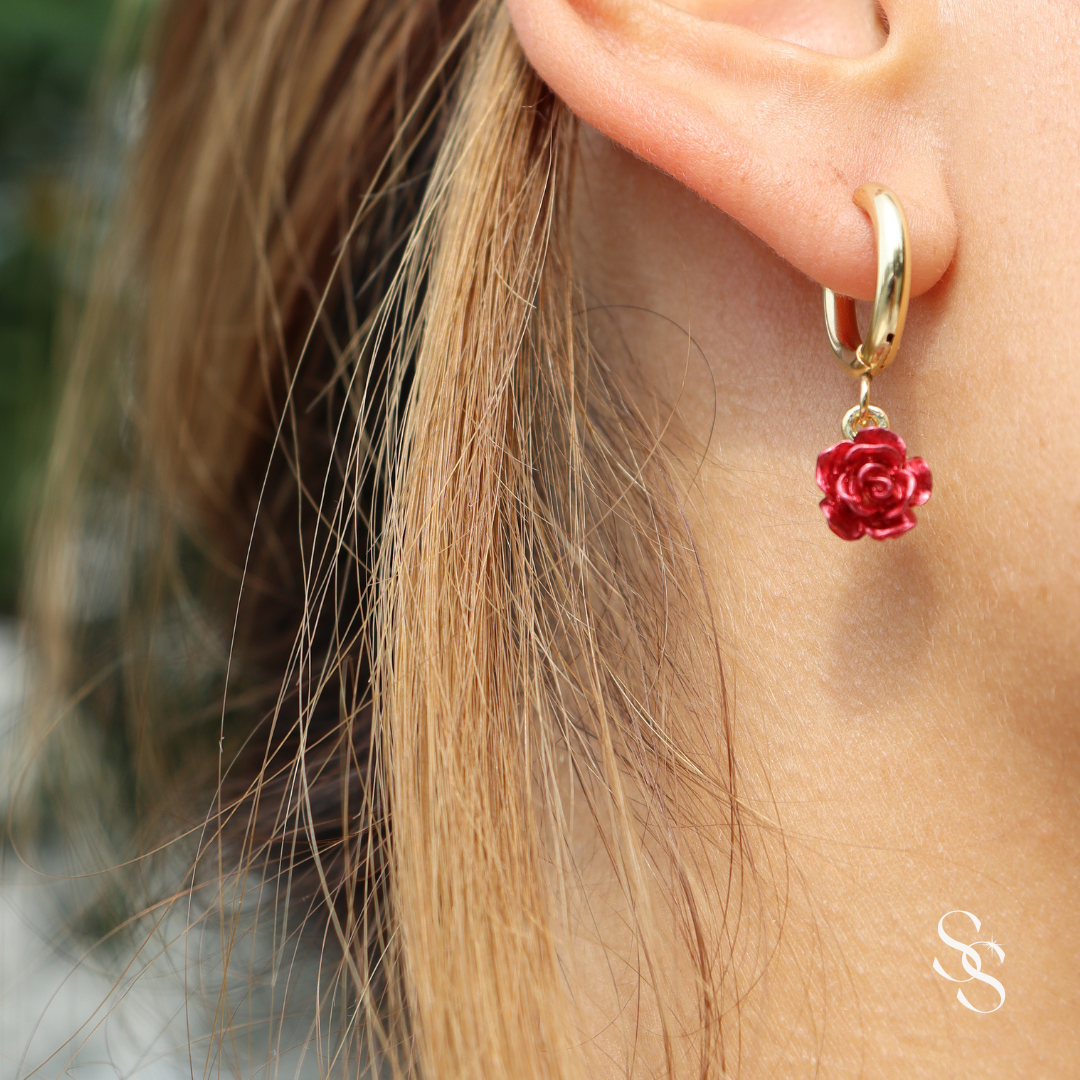 Scarlet Rose Hoops Earrings