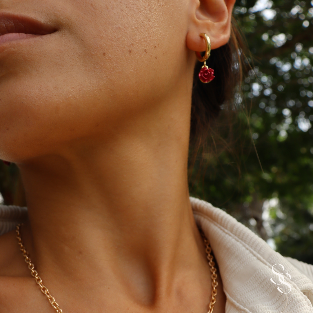 Scarlet Rose Hoops Earrings