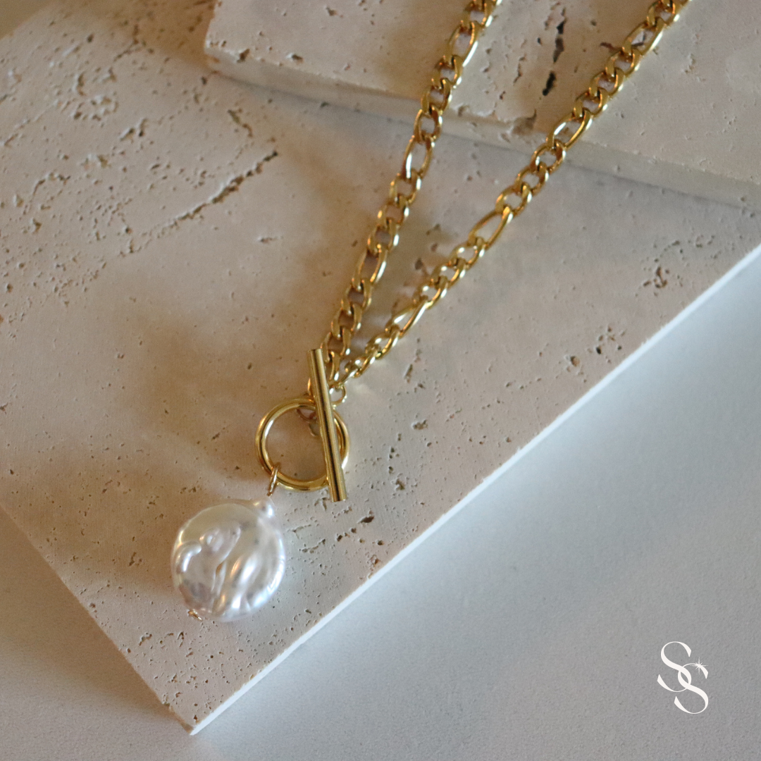 Pearl Droplet Link Necklace