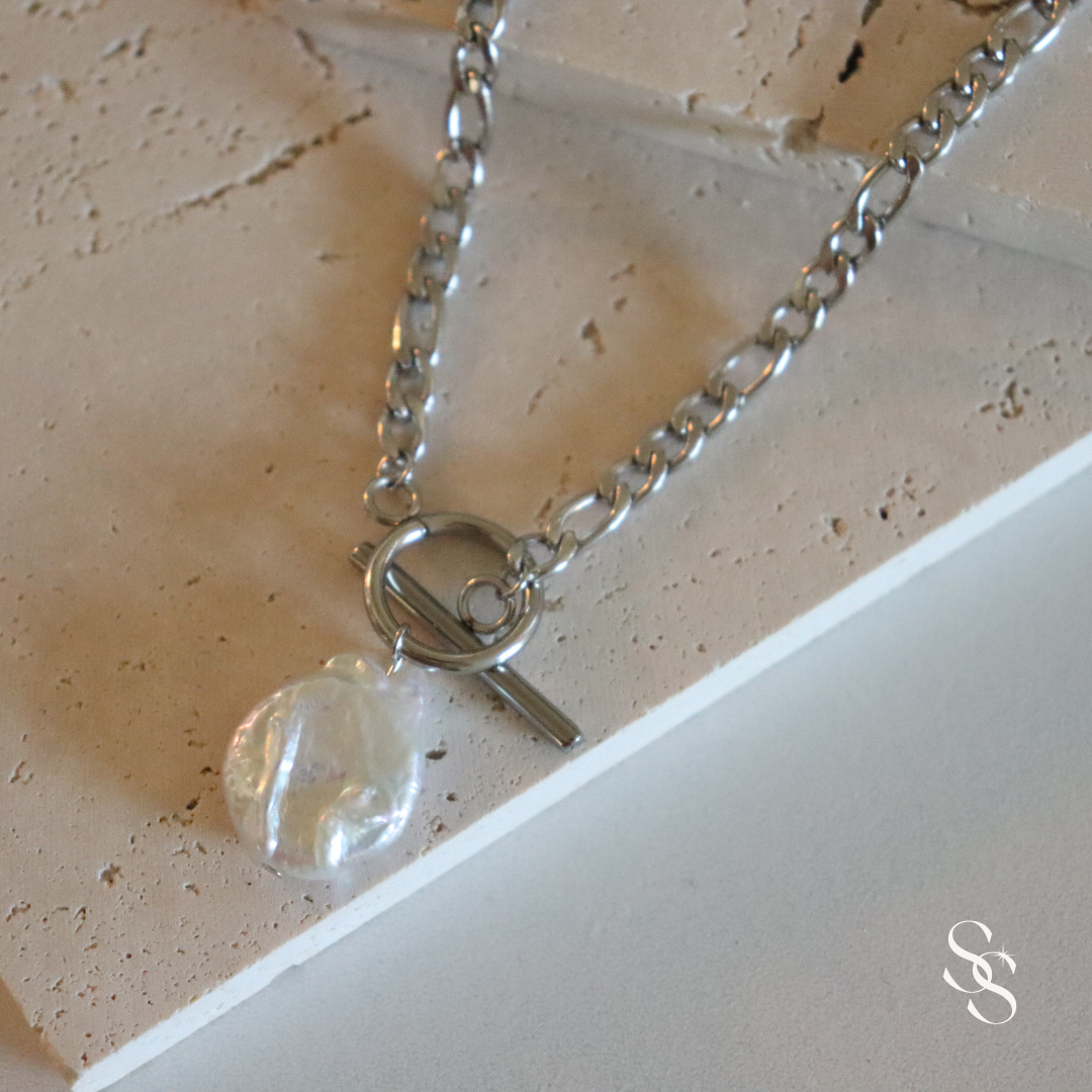 Pearl Droplet Link Necklace